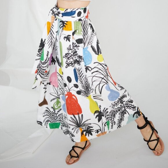 WHiT Kimani A-Line, Tie Linen Skirt, Multi-Colored, Size 2 - Picture 1 of 12